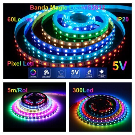 BANDA LED WS2812 DIGITAL PIXEL 5050 RGB 60D-5V / IP20